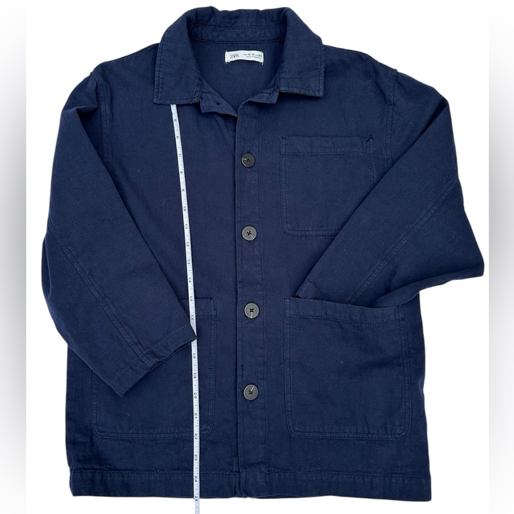 Zara NWOT Women’s Cotton Linen Blend Button Up Navy Jacket Size: 13-14 - Picture 3 of 7